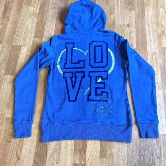 SEVEN7 Love‎ And Peace Periwinkle Blue Zip-up Hoodie, Size Large - Picture 8 of 10